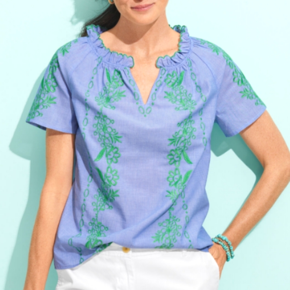 Chambray Embroidered Top